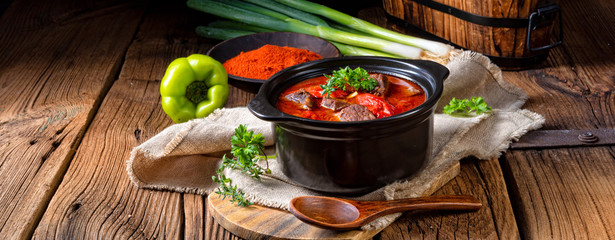 A real Hungarian goulash with beef and paprika