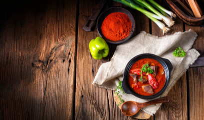 A real Hungarian goulash with beef and paprika