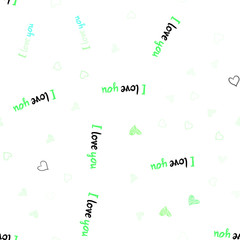 Light Green vector seamless template with doodle hearts.