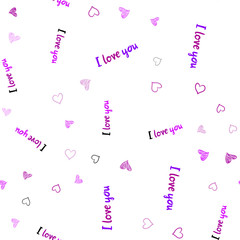 Light Pink, Red vector seamless cover with Shining hearts.