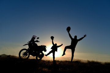 Fototapeta na wymiar free motorcyclists, delightful journey and spectacular duo