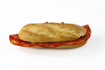 Chorizo sandwich on white background