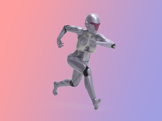 Robotic Cyber Woman is running 3D Rendering