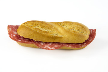 Sandwich with sausage on white background