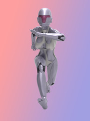 Robotic Cyber Woman is running 3D Rendering
