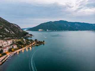 aerial view of kotor bay in the evening
