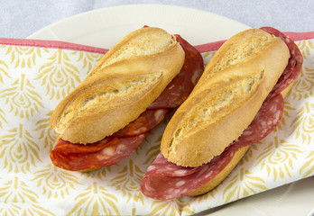 Assortment of sandwiches with sausage, cheese and ham