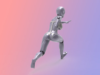 Robotic Cyber Woman is running 3D Rendering