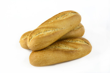 Several white bread buns on white background