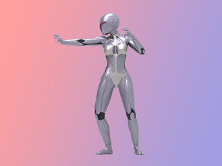 Robotic Cyber Woman shooting pose 3D Rendering