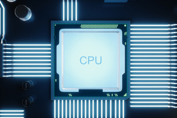 Cicruit board, artificial intelligence, ai, neural network concept. Technology background, tech science background. Integrated communication processor. 3D illustration