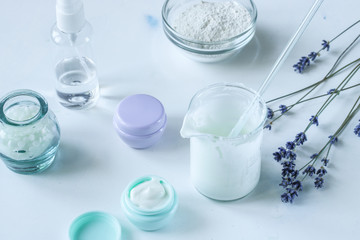 homemade organic natural face cream with lavender for skin health