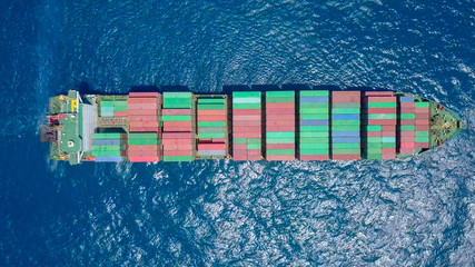 Large container ship at sea - Aerial image