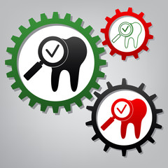 Tooth icon with arrow sign. Vector. Three connected gears with i