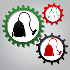 Vacuum Cleaner sign. Vector. Three connected gears with icons at