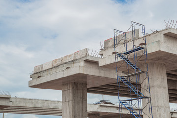 Parallel bridge way under contruction,countryside,long bridge,tollway,The road outside,Site construction of the bridge tollway large.