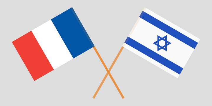 Crossed flags  Israel and France. Official colors. Correct proportion. Vector