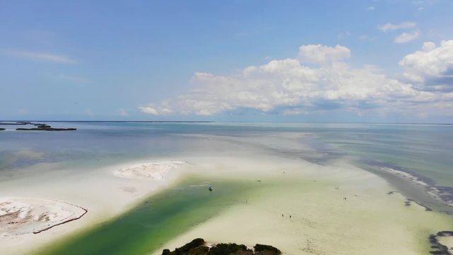 Aerial shot of Isla de la Pasion near Isla Holbox on a sunny day, Mexico