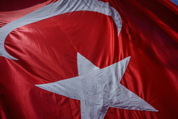 Close up Waving Turkey Flag of Silk