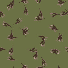 UFO military camouflage seamless pattern in green and different shades of brown color