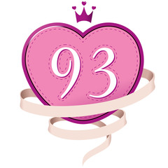 Pink Heart with a Crown, Ribbon and Number 93