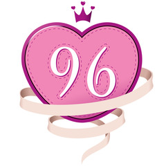Pink Heart with a Crown, Ribbon and Number 96