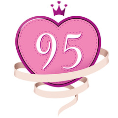 Pink Heart with a Crown, Ribbon and Number 95