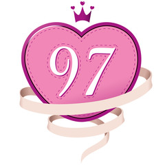 Pink Heart with a Crown, Ribbon and Number 97