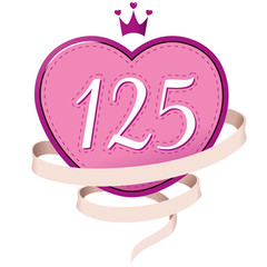 Pink Heart with a Crown, Ribbon and Number 125