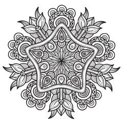 Black and white mandala vector isolated on white. Vector hand drawn circular decorative element.