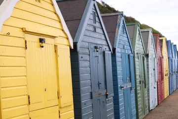 beach huts so colourful.mudesley norwich england