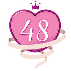 Pink Heart with a Crown, Ribbon and Number 48