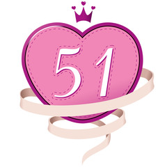 Pink Heart with a Crown, Ribbon and Number 51