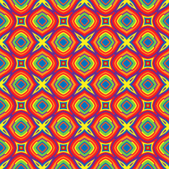 Bright Geometric pattern in repeat. Fabric print. Seamless background, mosaic ornament, ethnic style. 