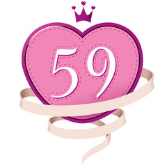 Pink Heart with a Crown, Ribbon and Number 59