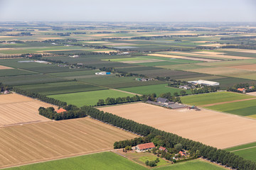 Fototapeta na wymiar Aerial view Dutch polder Noordoostpolder with farmhouses and agricultural landscape