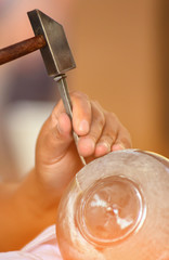 The gesture of the hand is working with the material hit. The pr