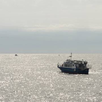 Trawler in sea, Amalfi, Amalfi Coast, Salerno, Campania, Italy