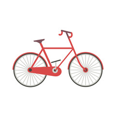 Fototapeta na wymiar Travel transport icon. New bicycle isolated on white background. Active lifestyle sport cycling eqipment. Red bike minimal cartoon. Pedal road cycle riding design. Biking transportation vector sign