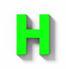 letter H 3D green isolated on white with shadow - orthogonal projection