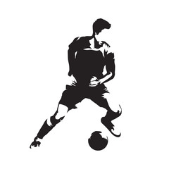 Football player running with ball, soccer. Footballer isolated vector silhouette © michalsanca