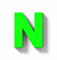 letter N 3D green isolated on white with shadow - orthogonal projection