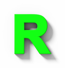 letter R 3D green isolated on white with shadow - orthogonal projection