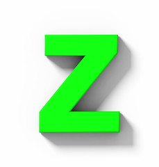 letter Z 3D green isolated on white with shadow - orthogonal projection