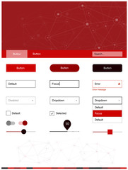 Dark Red vector ui kit in polygonal style with circles.