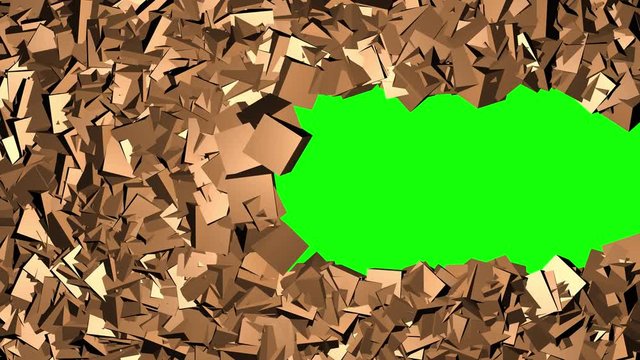 Imploding spinning cubes  reveal Green screen background. 3d animation