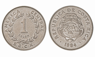 Colon, Costa Rica Currency, isolated on White Background