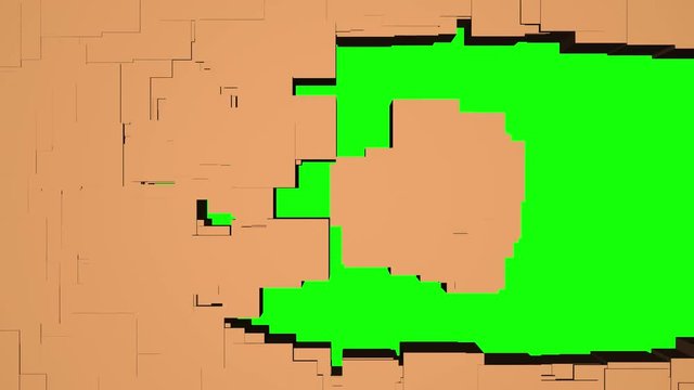 Imploding squares reveal Green screen  background. 3d animation