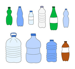 Hand drawn plastic bottles set.