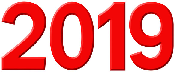 Inscription 2019, isolated on white background, 3d render